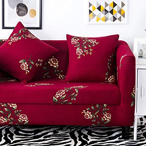 Stretch Printed Sofa Cover - Anti-Slip Anti Wrinkle Sofa Slipcover Lightweight Sofa Furniture Protector Cover 1 2 3 4 Seater Couch Covers Fit Many Popular Sofas Red Flowers Pattern by Miller00
