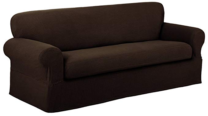 MAYTEX Reeves Stretch 2 Piece Loveseat Furniture Cover Slipcover, Chocolate Brown
