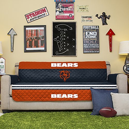 NFL Chicago Bears Sofa Couch Reversible Furniture Protector with Elastic Straps, 75-inches by 110-inches