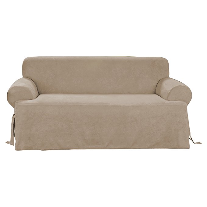 Sure Fit Soft Suede T-Cushion - Sofa Slipcover - Taupe (SF38650)