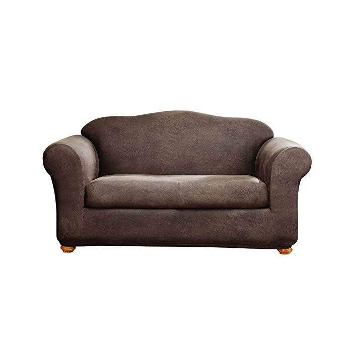 Sure Fit Stretch Leather 2-Piece - Loveseat Slipcover - Brown (SF37335)