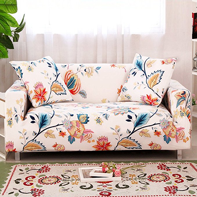 HOTNIU Stretch Sofa Cover Spandex Couch Slipcover Fitted Loveseat Couch Covers Floral Printed Slipcovers Sofa Couch (Sofa 69