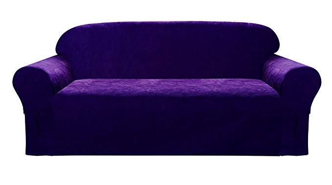 Cozy Beddings Sofa/Couch Cover Soft Micro Suede Solid Sofa Slipcover with Elastic Band Under Seat Cushion, Purple
