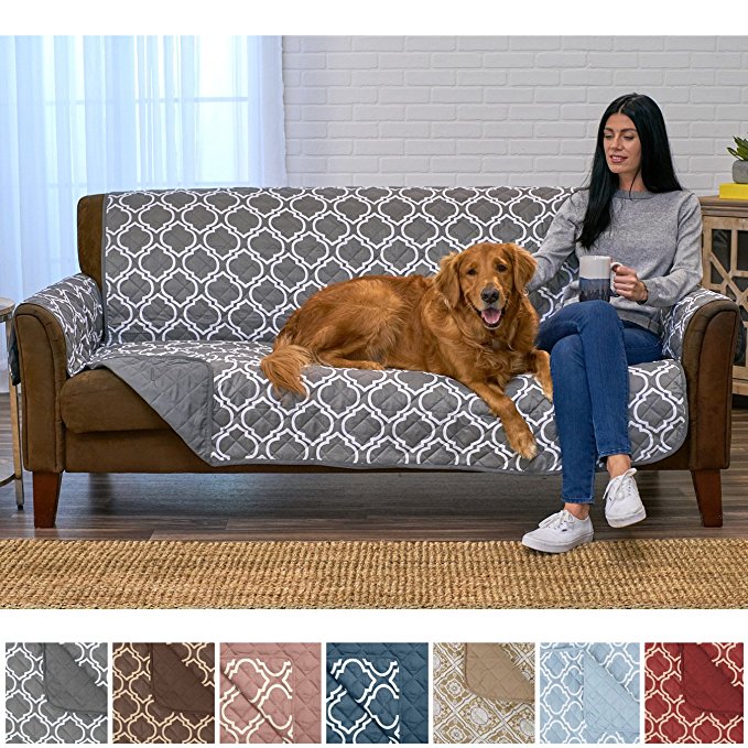 Home Fashion Designs Adalyn Collection Deluxe Reversible Quilted Furniture Protector. Beautiful Print on One Side/Solid Color on the Other for Two Fresh Looks. By Brand. (Sofa/Couch, Charcoal)